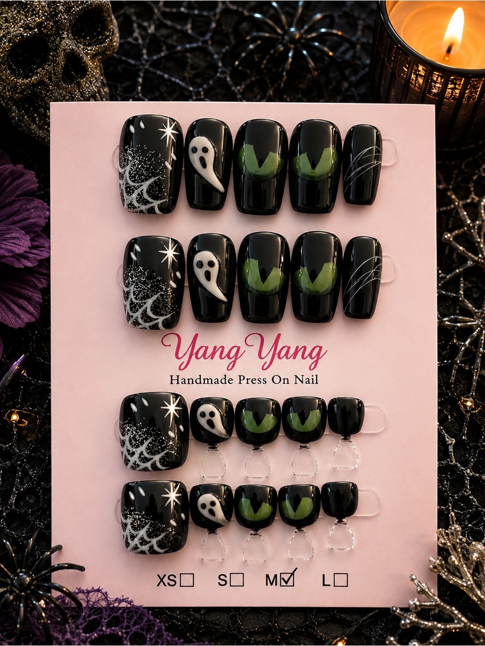 👻 Halloween Ghost & Spiderweb Press-On Fingernail + Toenail Combo Set